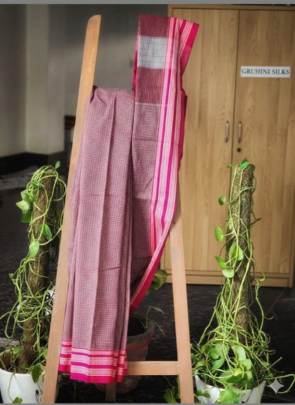 Anchu Patteda Gometini Saree Black Checks with Pink