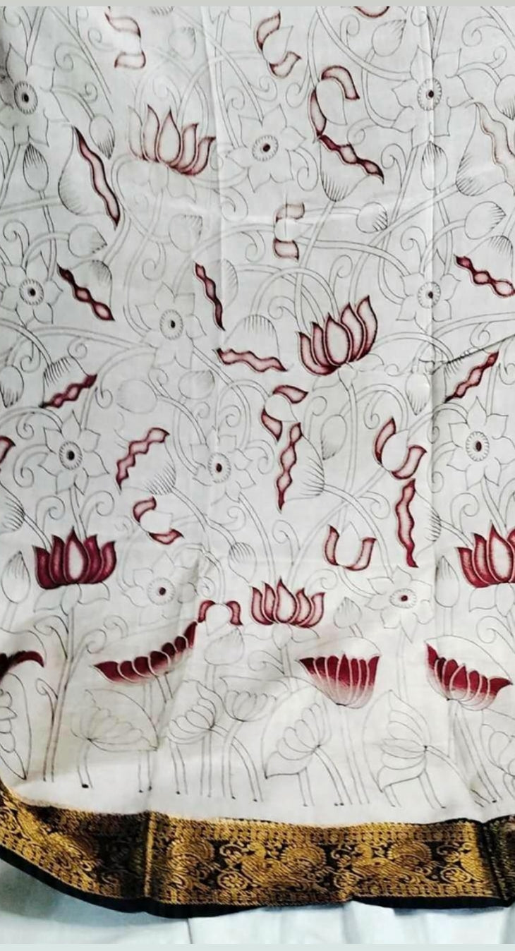 Kalamkari Mangalagiri Pattu Saree with Contrast Blouse & Nizam Border