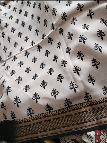Kalamkari Mangalagiri Pattu Saree with Contrast Blouse & Nizam Border