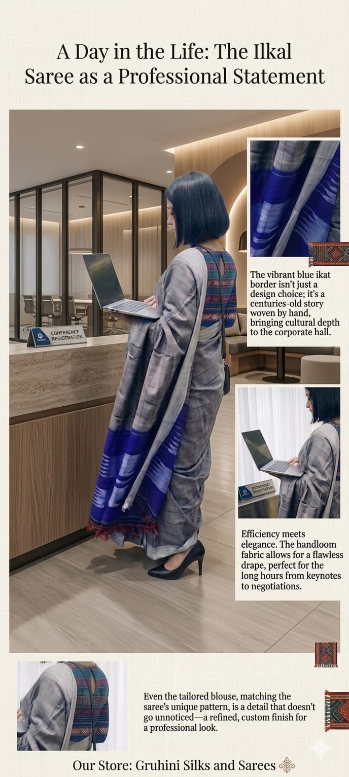 Ilkal Satin Silk Grey with Blue
