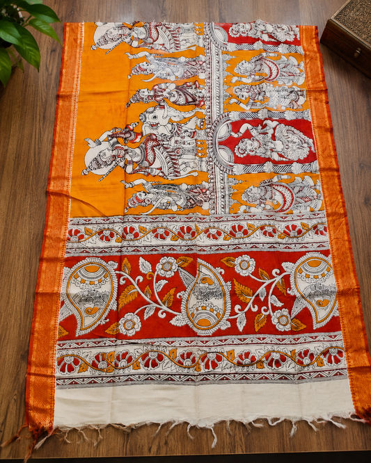 Nizam Border Mangalagiri Silk Kalamkari Dupattas - Black
