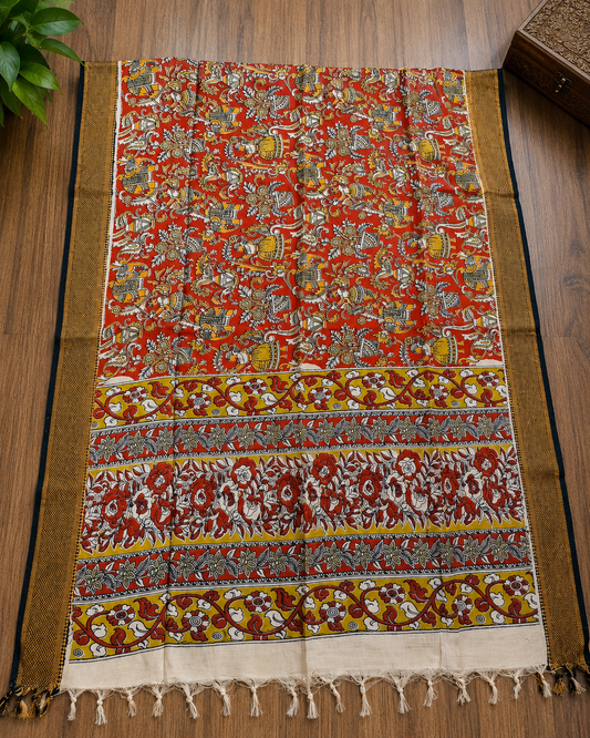 Nizam Border Mangalagiri Silk Kalamkari Dupattas