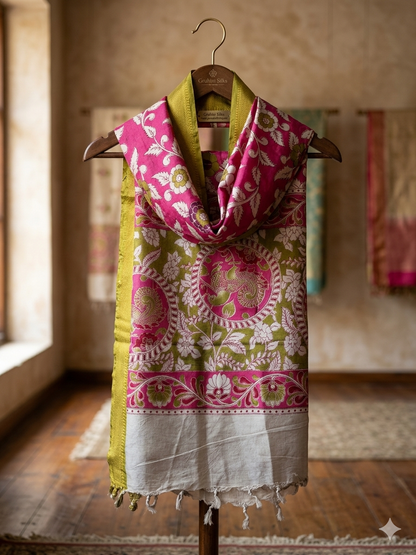Nizam Border Kalamkari Dupattas – Pink