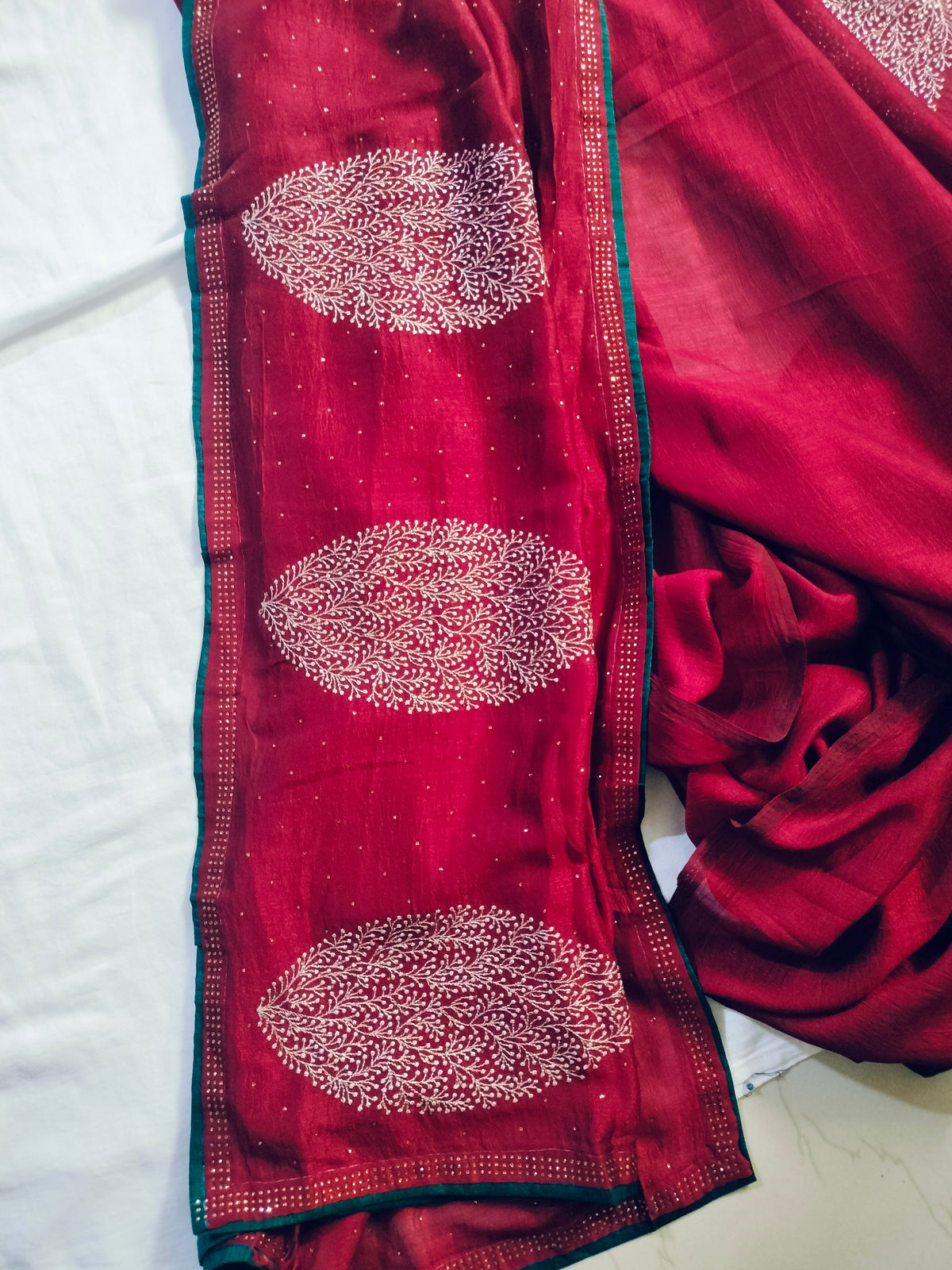 Designer Saree - Maroon with Peacock Blue
