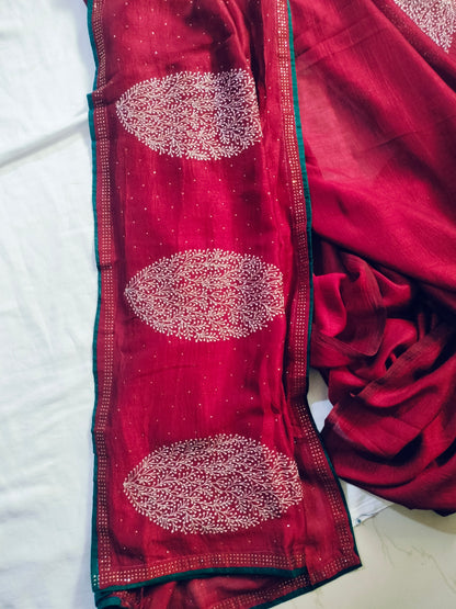 Designer Saree - Maroon with Peacock Blue