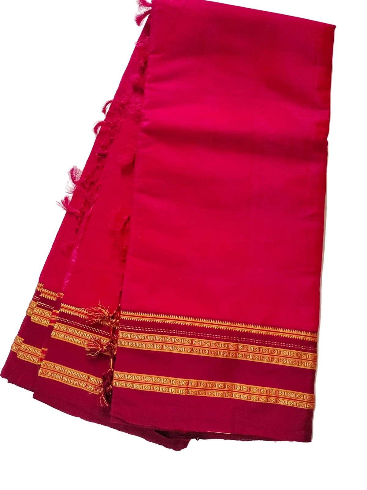 Satin Silk Saree - Red with Maroon
