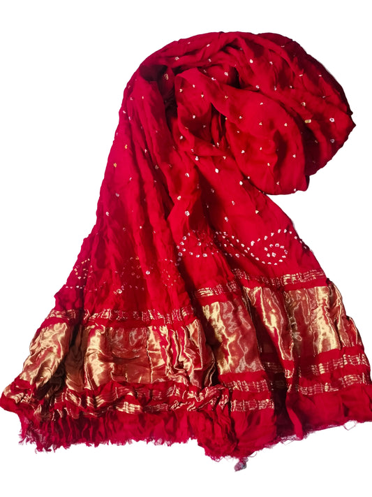Bandhej Pure Modal Silk Dupatta - Red