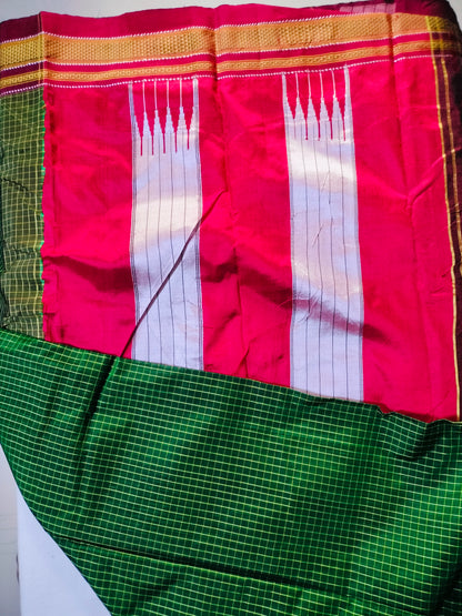 Pure Chikki Paras Saree with Pure Silk Pallu - Green
