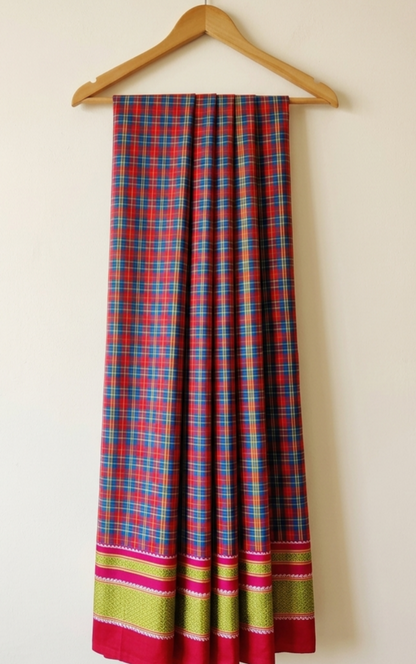 Chikkiparas Ilkal Cotton Silk Saree in Orange Chukki Checks | Gruhini Silks