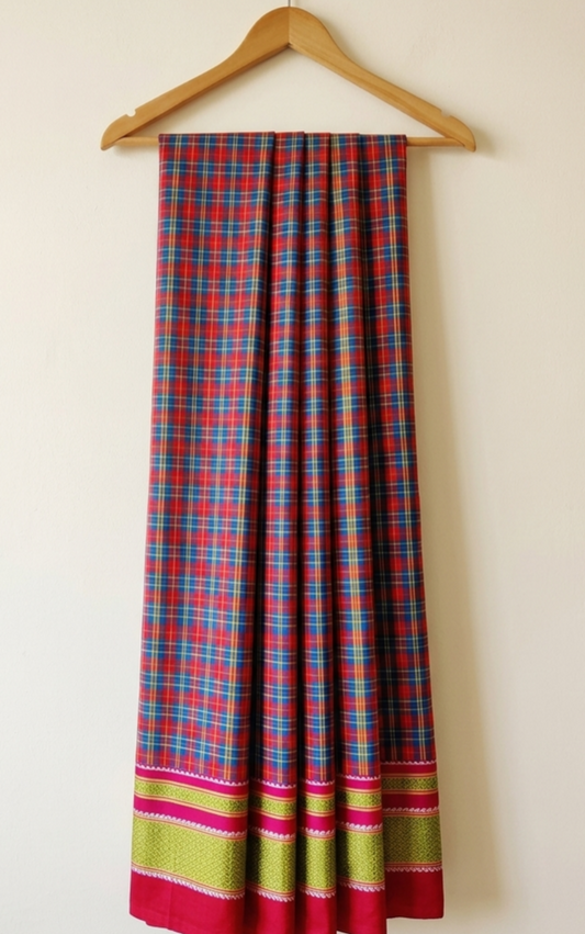 Chikkiparas Ilkal Cotton Silk Saree in Orange Chukki Checks | Gruhini Silks