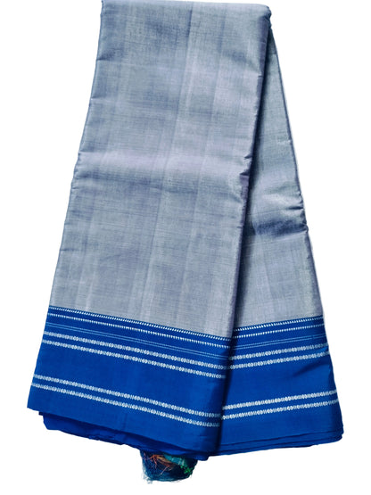 Satin Silk Ilkal Saree with Silver Border - Green with Blue
