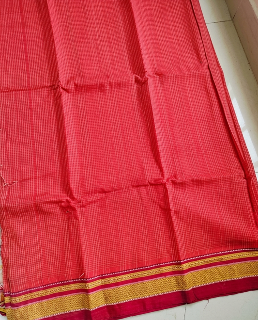 Chikkiparas Ilkal Cotton Silk Saree in Orange Chukki Checks | Gruhini Silks
