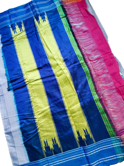 Satin Silk Ilkal Saree with Silver Border - Green with Blue