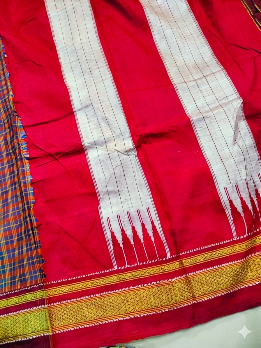 Chikkiparas Ilkal Cotton Silk Saree in Orange Chukki Checks | Gruhini Silks