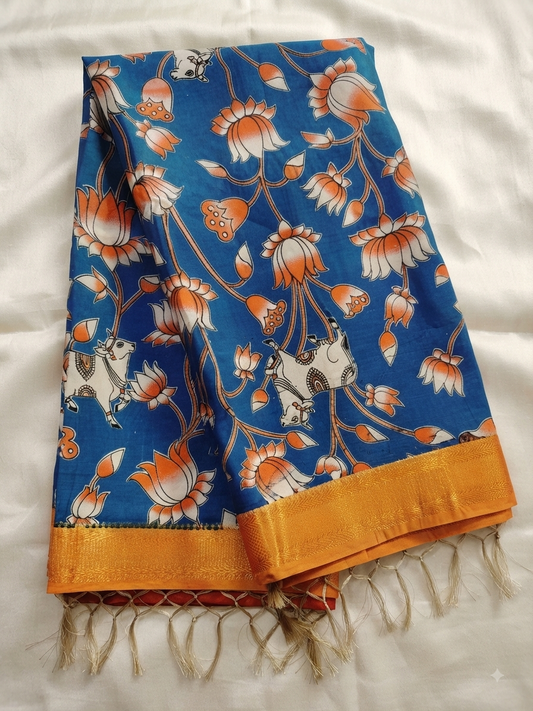 Kalamkari Mangalagiri Pattu Saree – Effortless Grace, Timeless Elegance