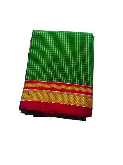 Pure Chikki Paras Saree with Pure Silk Pallu - Bottle Green