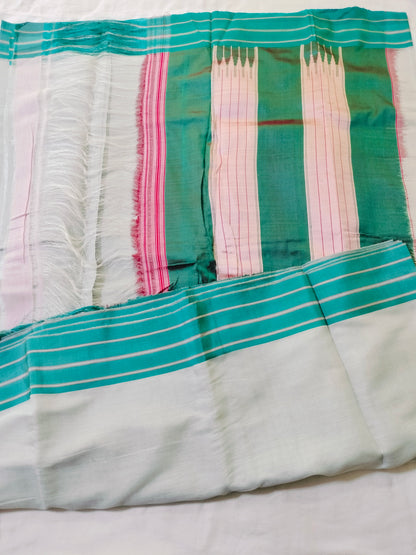 Ilkal Pastel Cotton Satin Saree - Grey with Aqua green