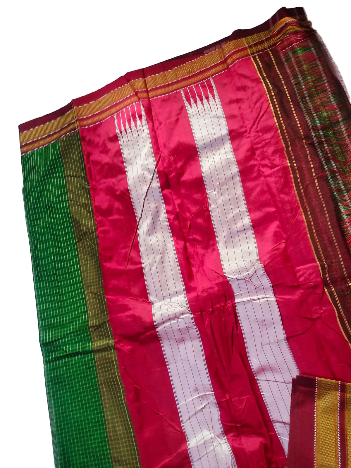 Pure Chikki Paras Saree with Pure Silk Pallu - Bottle Green