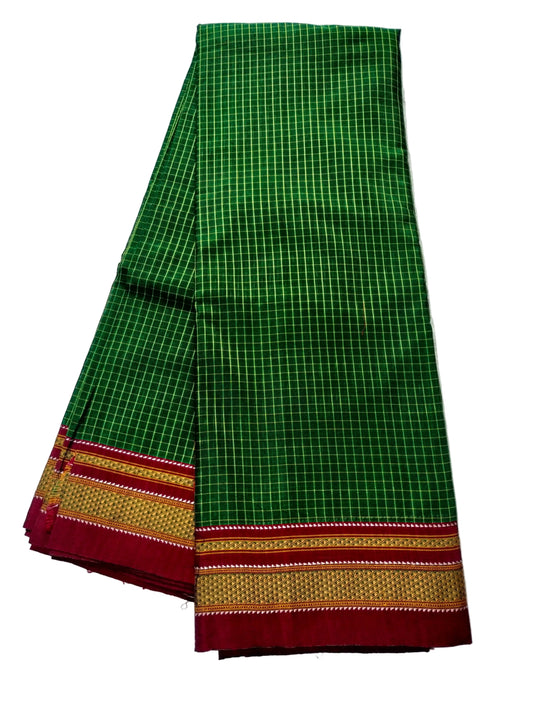 Pure Chikki Paras Saree with Pure Silk Pallu - Bottle Green