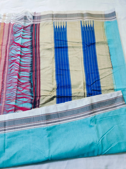 Ilkal Pastel Satin Saree - Cyan Green