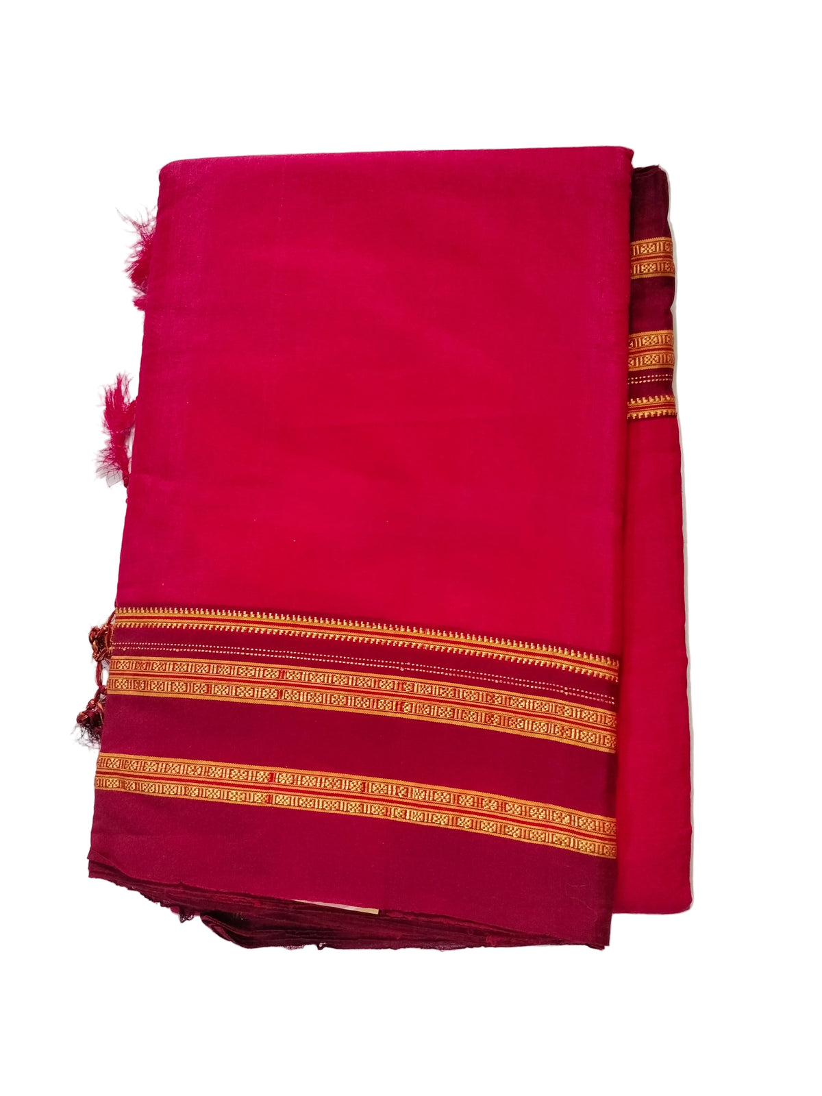 Satin Silk Saree - Red with Maroon