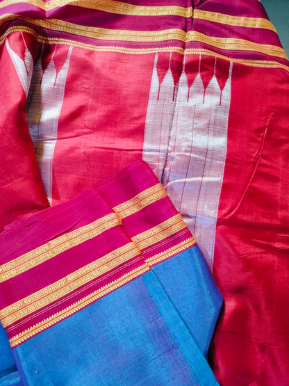 Ilkal Satin Silk Saree - dual tone Blue