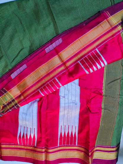 Pure Chikki Paras Saree with Pure silk Pallu - Green