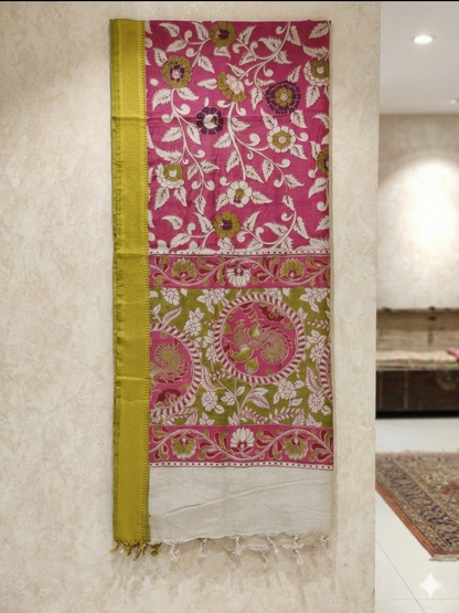 Nizam Border Kalamkari Dupattas – Pink