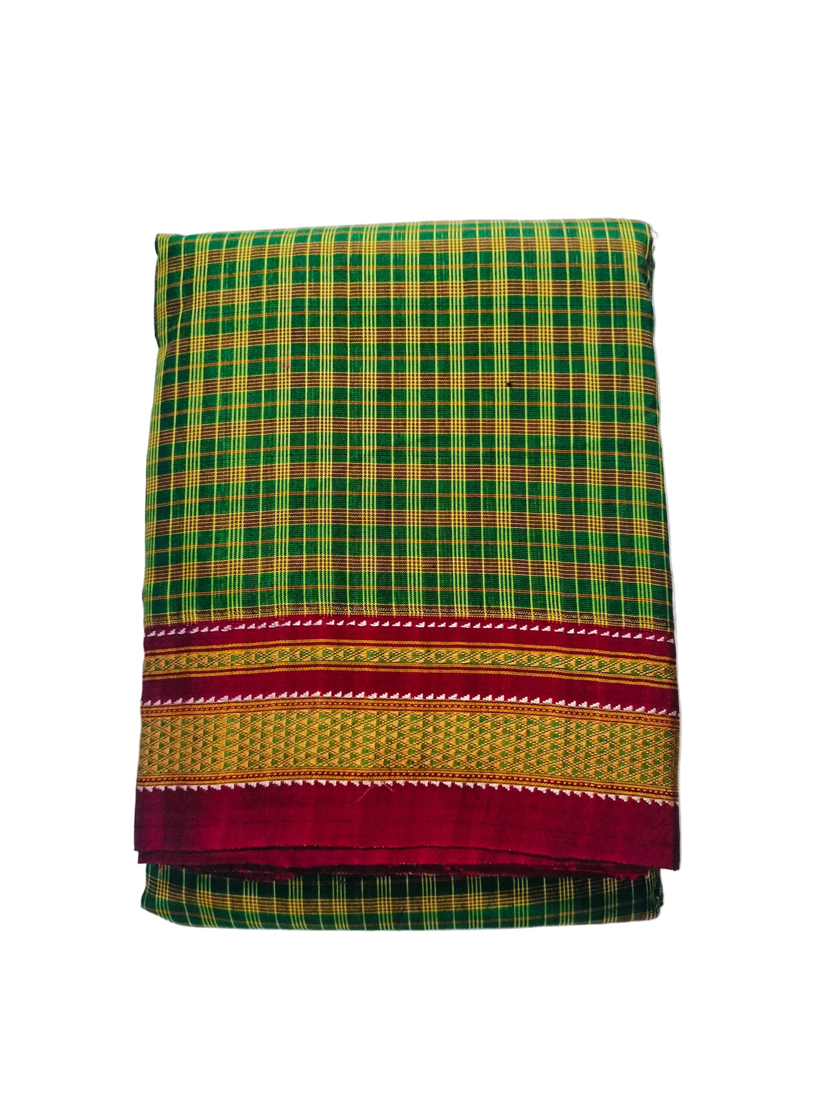 Pure Chikki Paras Saree with Pure Silk Pallu - Green big checks
