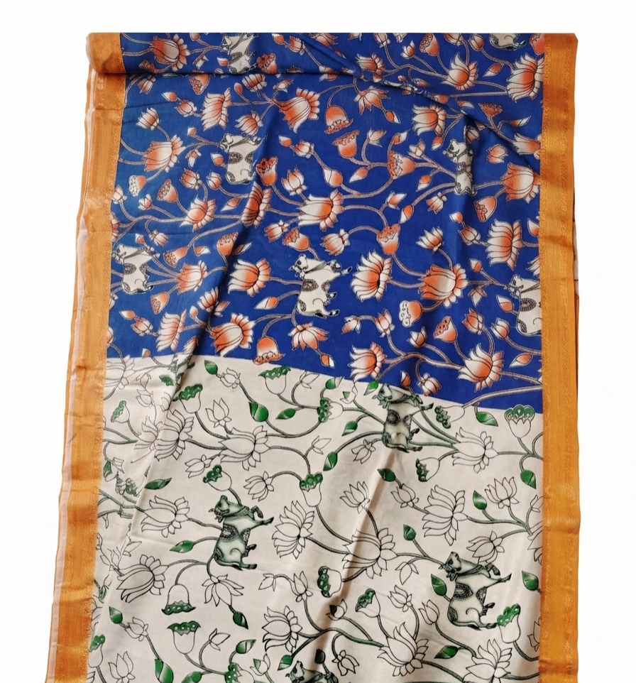 Kalamkari Mangalagiri Pattu Saree – Effortless Grace, Timeless Elegance
