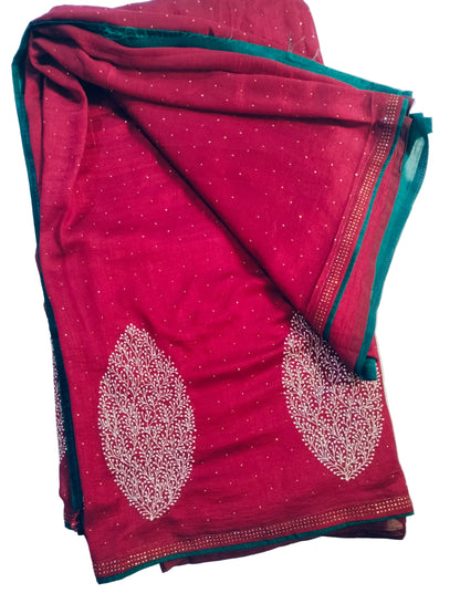 Designer Saree - Maroon with Peacock Blue