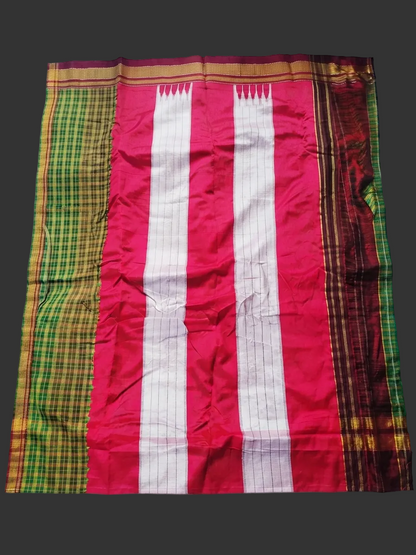 Pure Chikki Paras Saree with Pure Silk Pallu - Green big checks