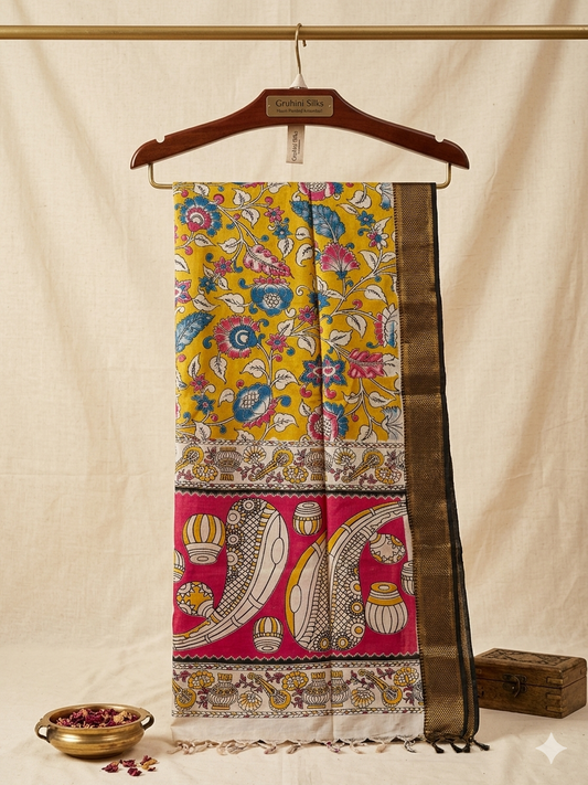 Buy Handcrafted Nizam border Kalamkari Dupatta – Authentic & Elegant Designs