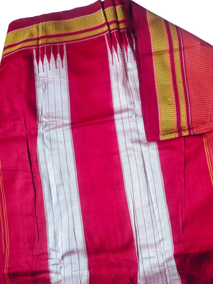 Chikki Paras Cotton Silk Saree - Orange Maroon border