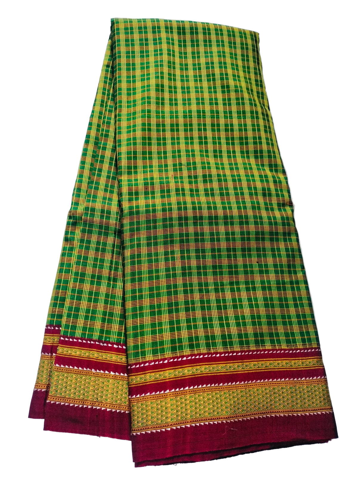 Pure Chikki Paras Saree with Pure Silk Pallu - Green big checks